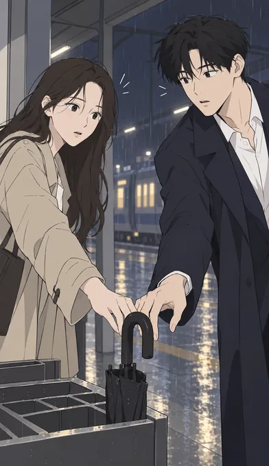 Manhwa panel: a bride alone in the rain as the groom walks away