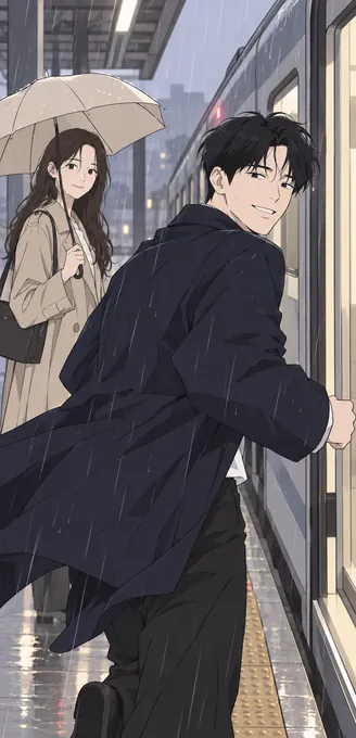 Manhwa panel: a black stiletto stepping onto a red carpet